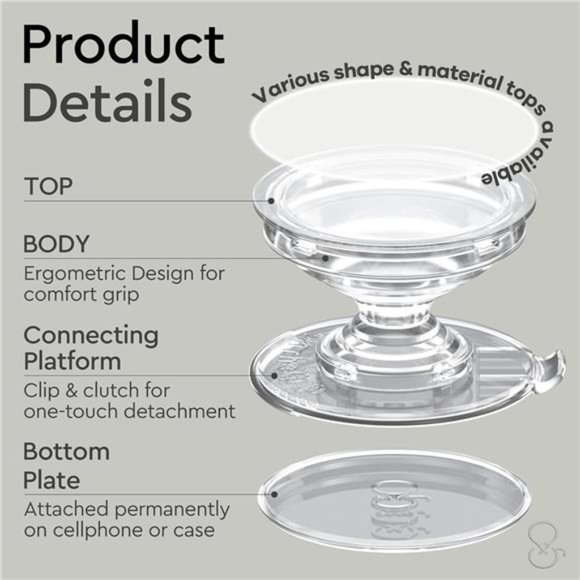 Authentic Natural Gemstone Oval Shape with Gold Edge Cellphone Grip Collapsible - Picture 7 of 8